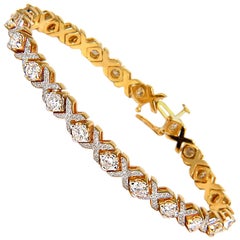 6.00 Carat Diamonds Tennis "X" Bracelet 14 Karat G/VS Micro Bead Set