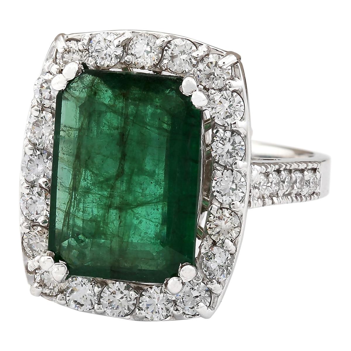 6.00 Carat Emerald 14 Karat White Gold Diamond Ring
Stamped: 14K White Gold
Total Ring Weight: 7.5 Grams
Total  Emerald Weight is 4.80 Carat (Measures: 14.00x10.00 mm)
Color: Green
Total  Diamond Weight is 1.20 Carat
Color: F-G, Clarity: