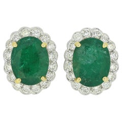 6.00 Carat Emerald and Diamond Cluster Stud Earrings