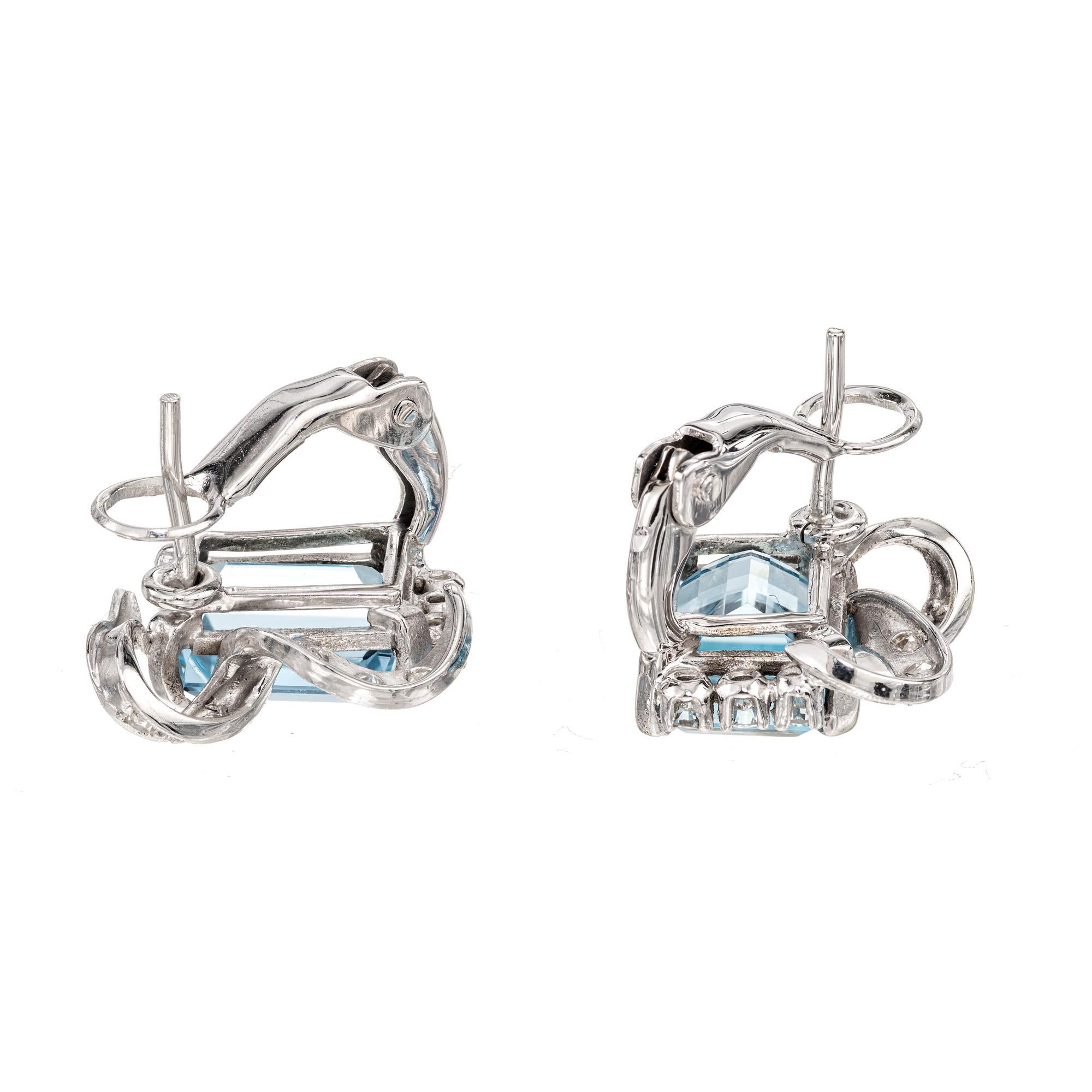 6,00 Karat Aquamarin im Smaragdschliff Diamant Weißgold Clip-Post-Ohrringe Damen im Angebot