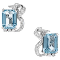 6,00 Carati Taglio Smeraldo Acquamarina Diamante Oro Bianco Orecchini a Clip