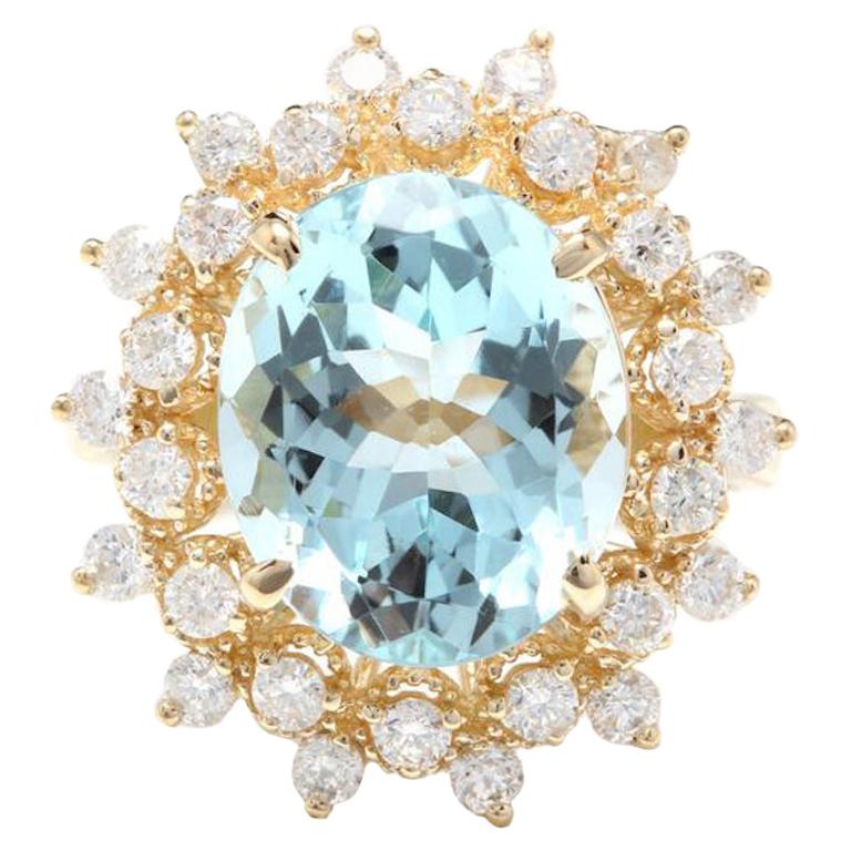 7.59 Carat Exquisite Natural Aquamarine and Diamond 14K Solid Yellow ...