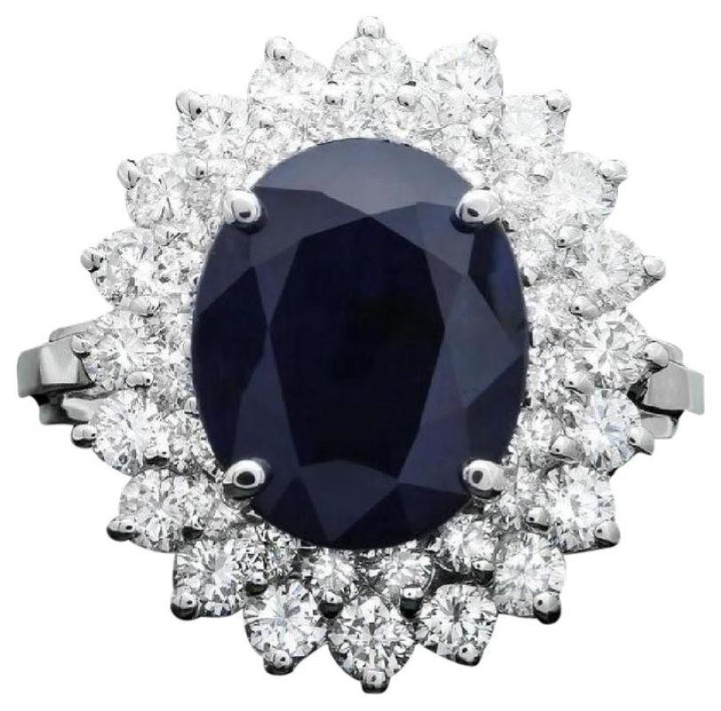 6.00 Carat Exquisite Natural Blue Sapphire and Diamond 14 Karat Solid White Gold In New Condition For Sale In Los Angeles, CA