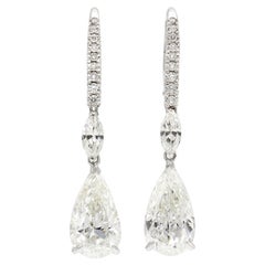 6.00 Carat GIA Certified Pear Shaped Diamond Dangle Earrings
