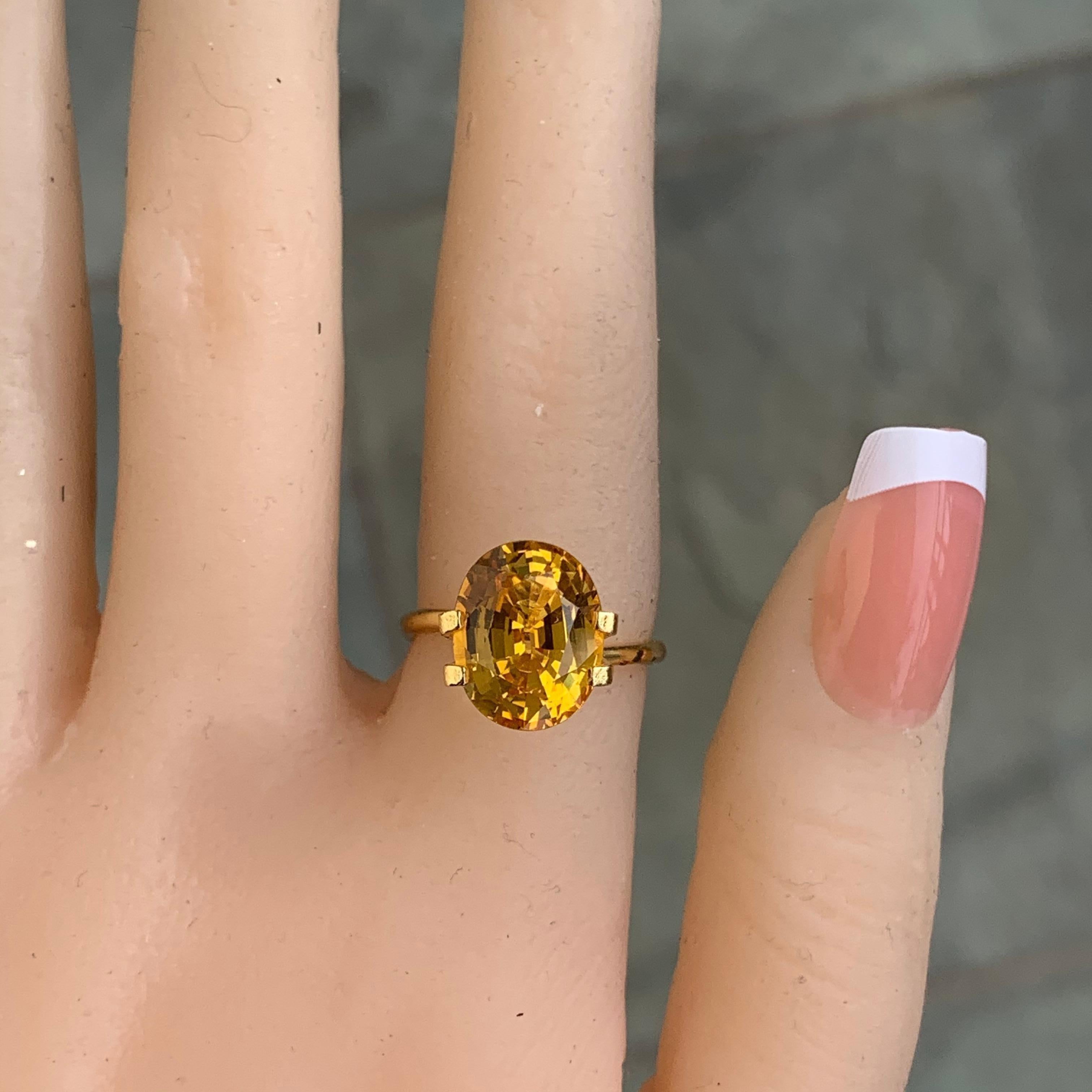 6.00 Carat Golden Yellow Ova Sapphire Loose Gemstone 

Can be made for any finger size , pendant , ect..., this will be made to order and take approximately 2-4 weeks from customers final design approval. If you need a sooner date let us know and we
