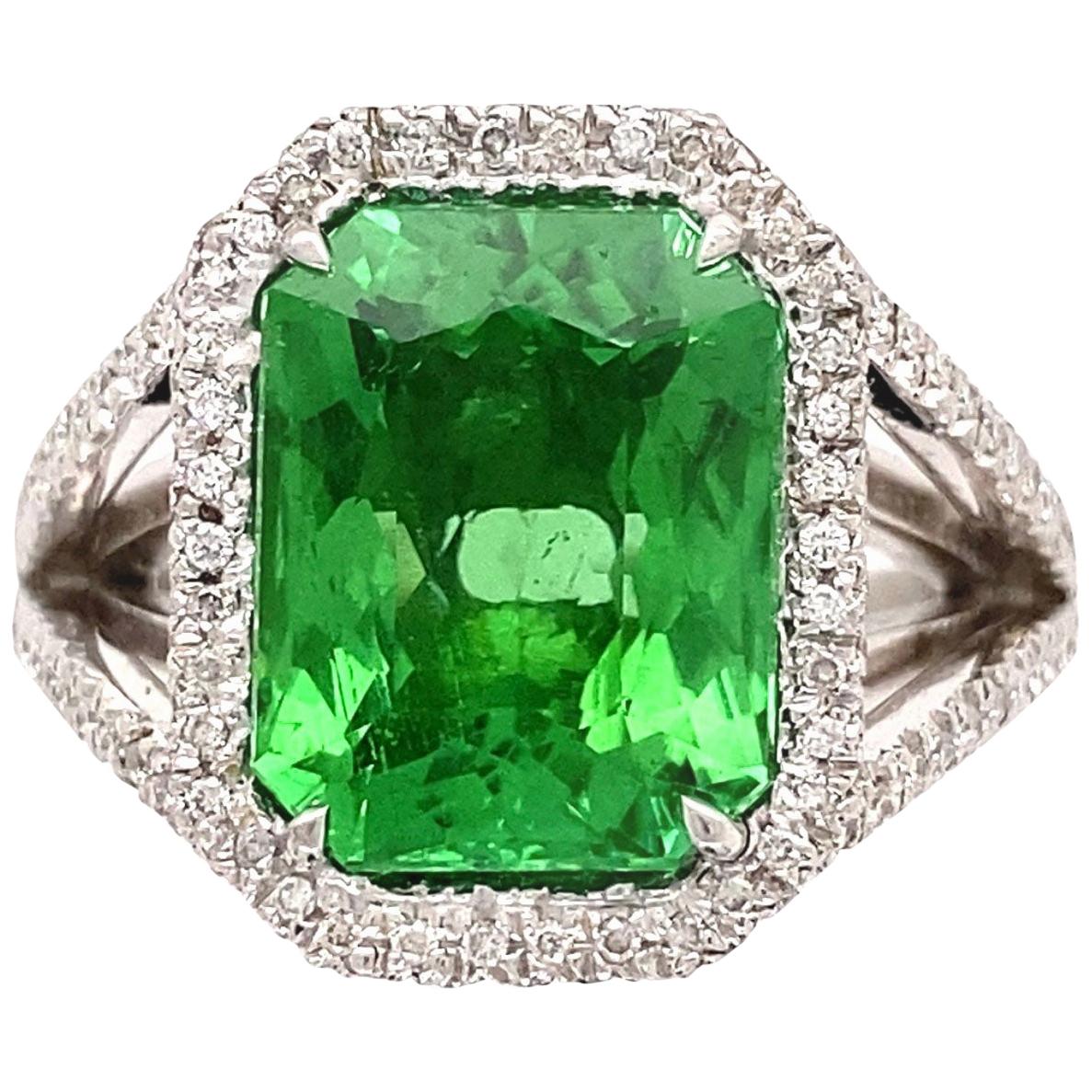 6.00 Carat Green Paraiba Tourmaline Diamond Platinum Ring Estate Fine Jewelry For Sale