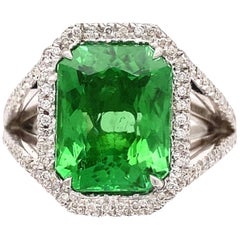 6.00 Carat Green Tourmaline Diamond Platinum Ring Estate Fine Jewelry