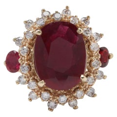 Impressionnante bague en or jaune 14 carats avec rubis rouge et diamants de 6,00 carats