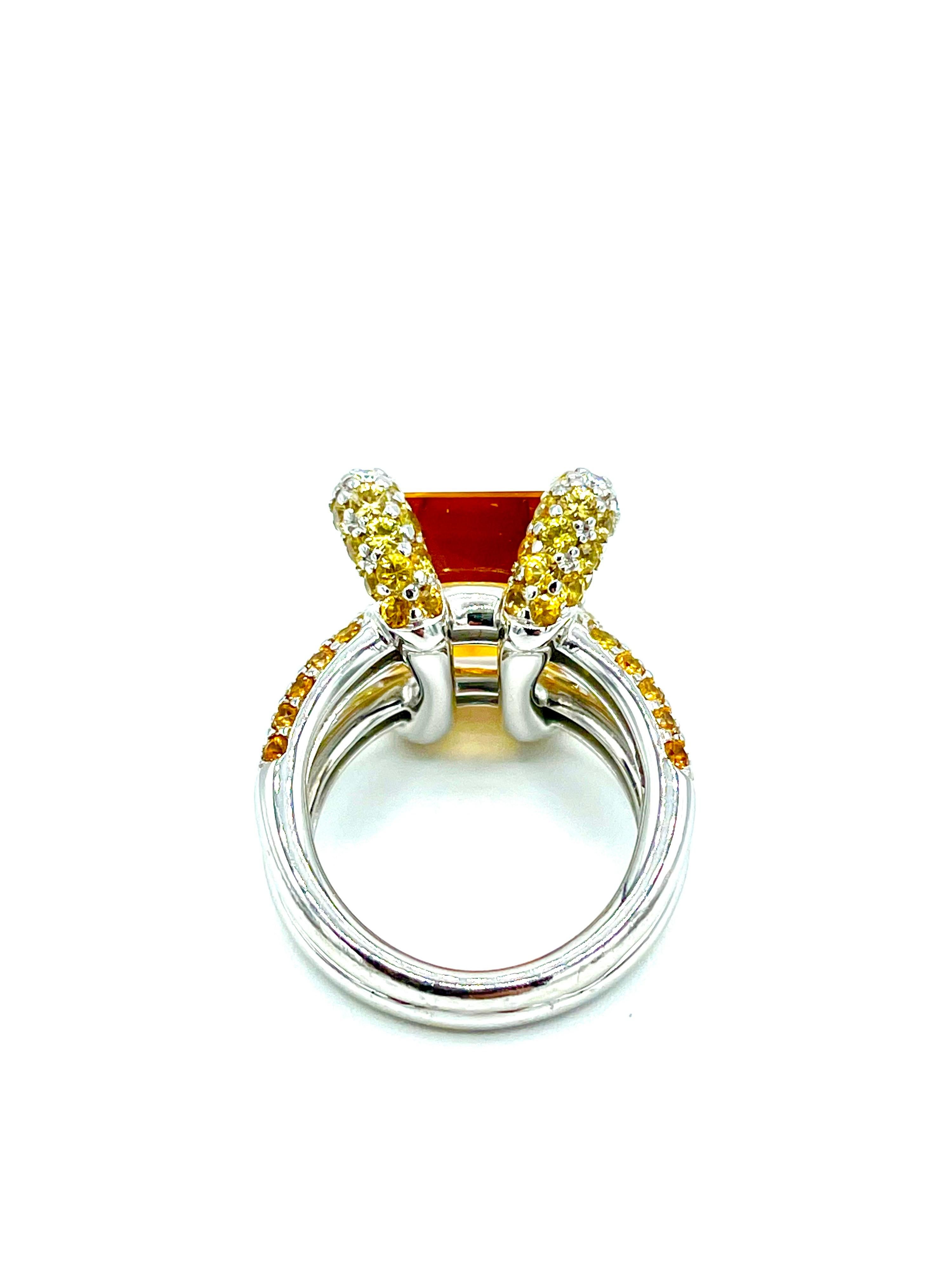 Modern 6.00 Carat Madeira Citrine in a Pave Diamond and Citrine White Gold Ring For Sale