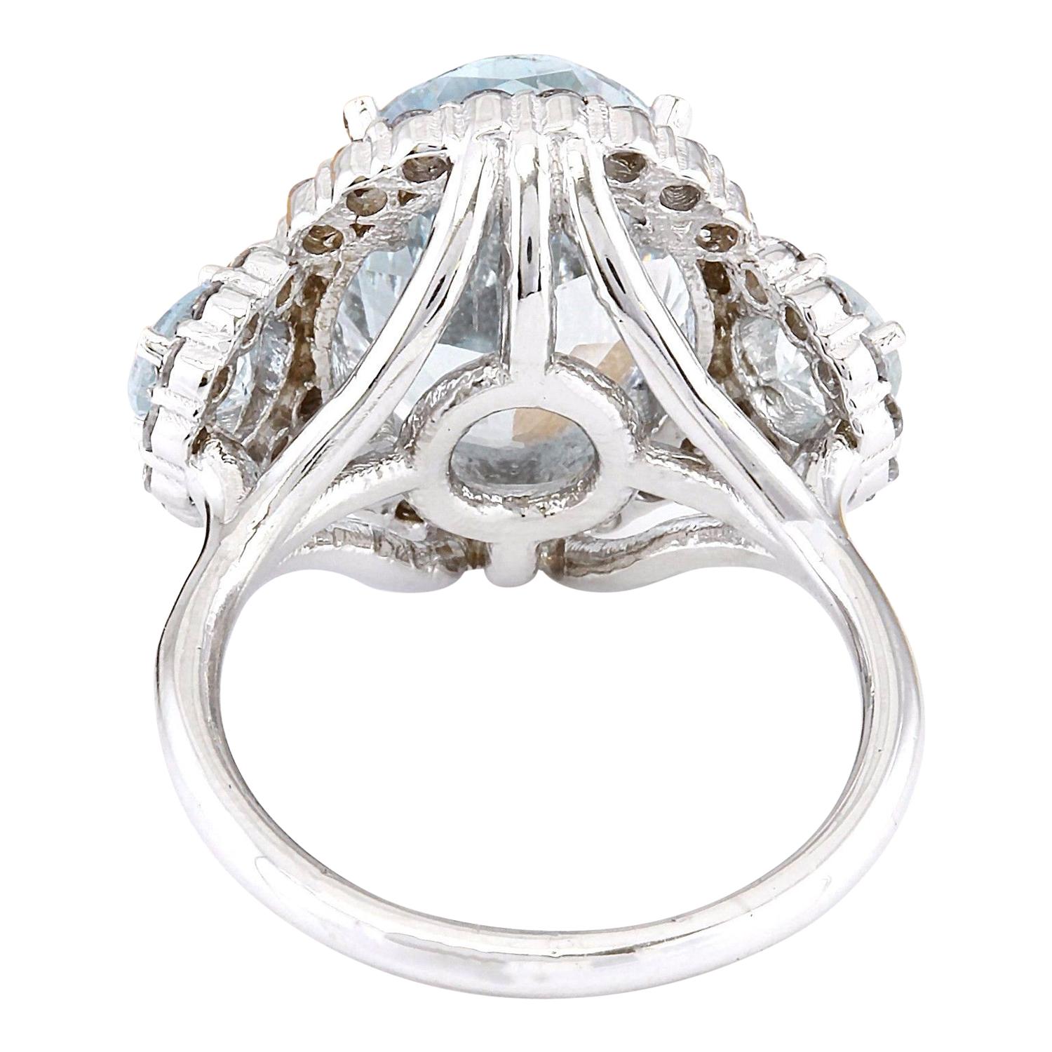 Oval Cut Aquamarine Diamond Ring In 14 Karat Solid White Gold  For Sale