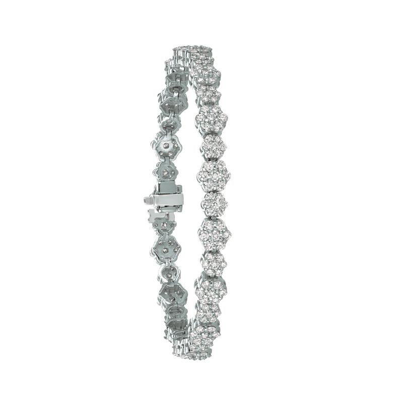 Round Cut 6.00 Carat Natural Diamond Bracelet G SI 14 Karat White Gold For Sale