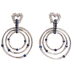 6.00 Carat Natural Diamonds Sapphire Three-Tier Dangle Earrings 14 Karat Heart