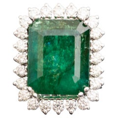 6.00 Carat Natural Emerald Ring, 1.24 Carat Natural Diamonds, Statement Ring