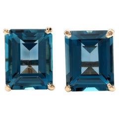 6.00 Carat Natural London Blue Topaz 14K Solid Yellow Gold Earrings