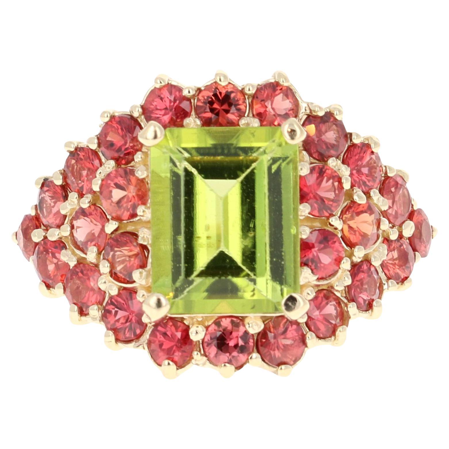 Bague de cocktail saphir rouge péridot 6,00 carats naturels en vente