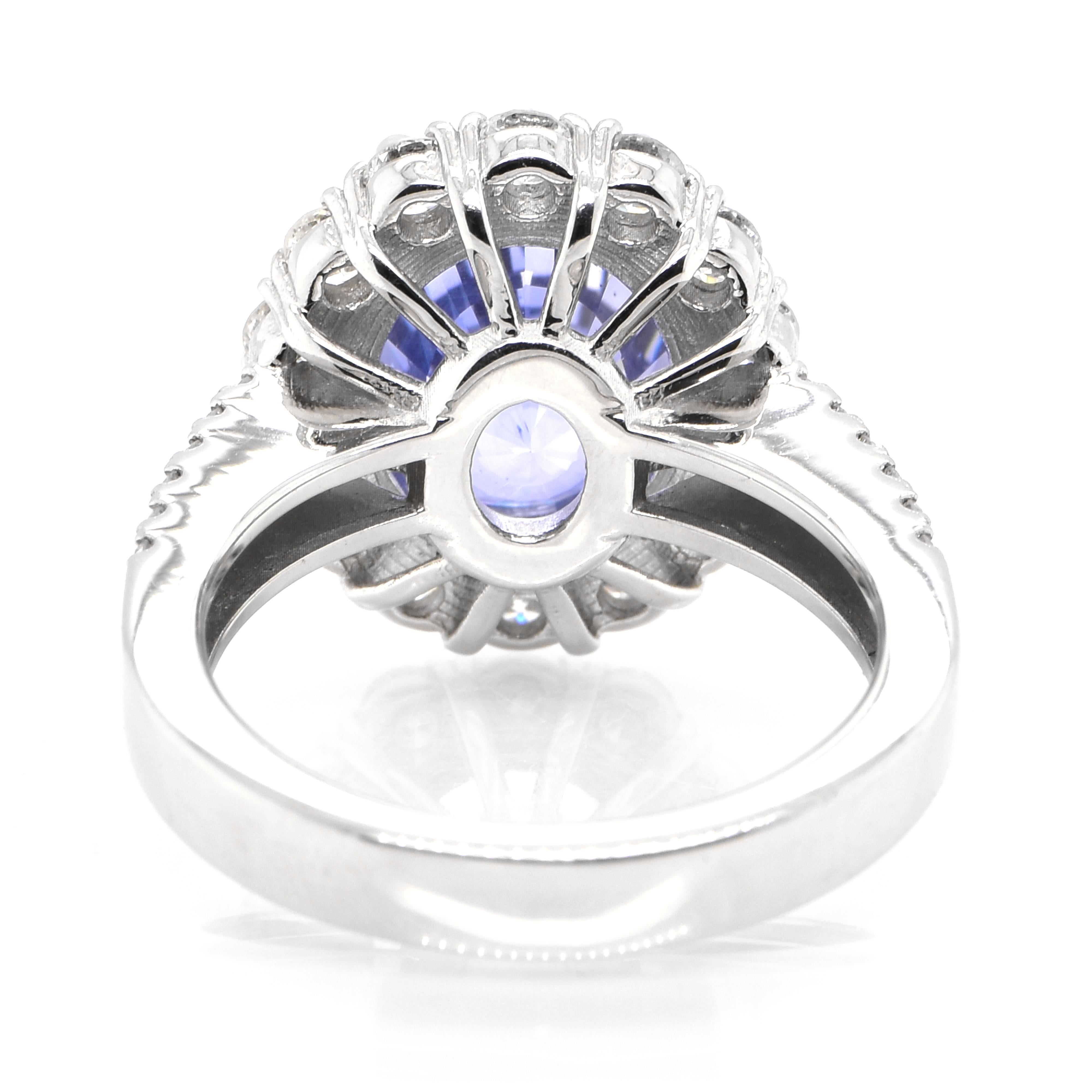 Women's 6.00 Carat Natural Unheated Sapphire and Diamond Cocktail Ring Made in Platinum For Sale