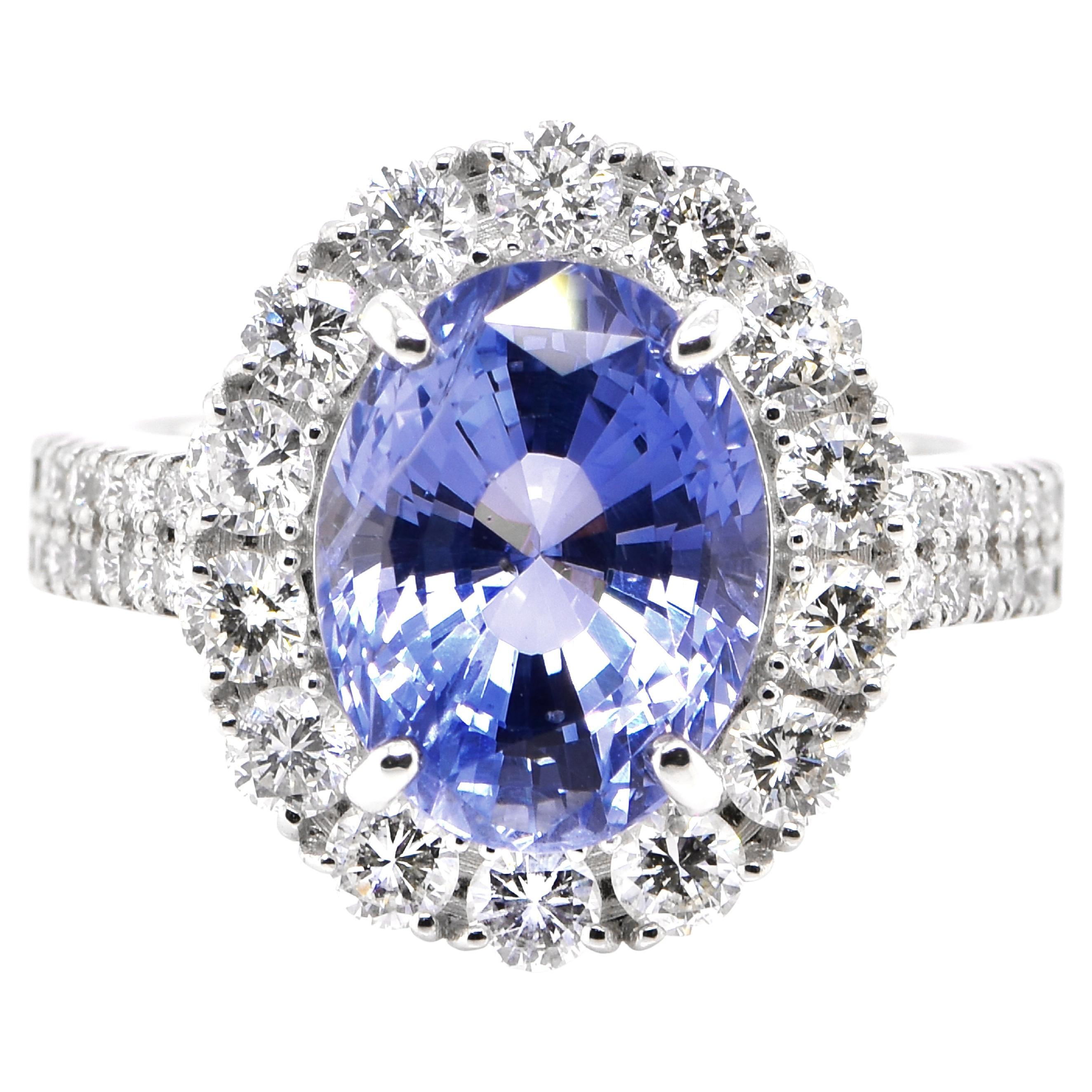 6.00 Carat Natural Unheated Sapphire and Diamond Cocktail Ring Made in Platinum For Sale