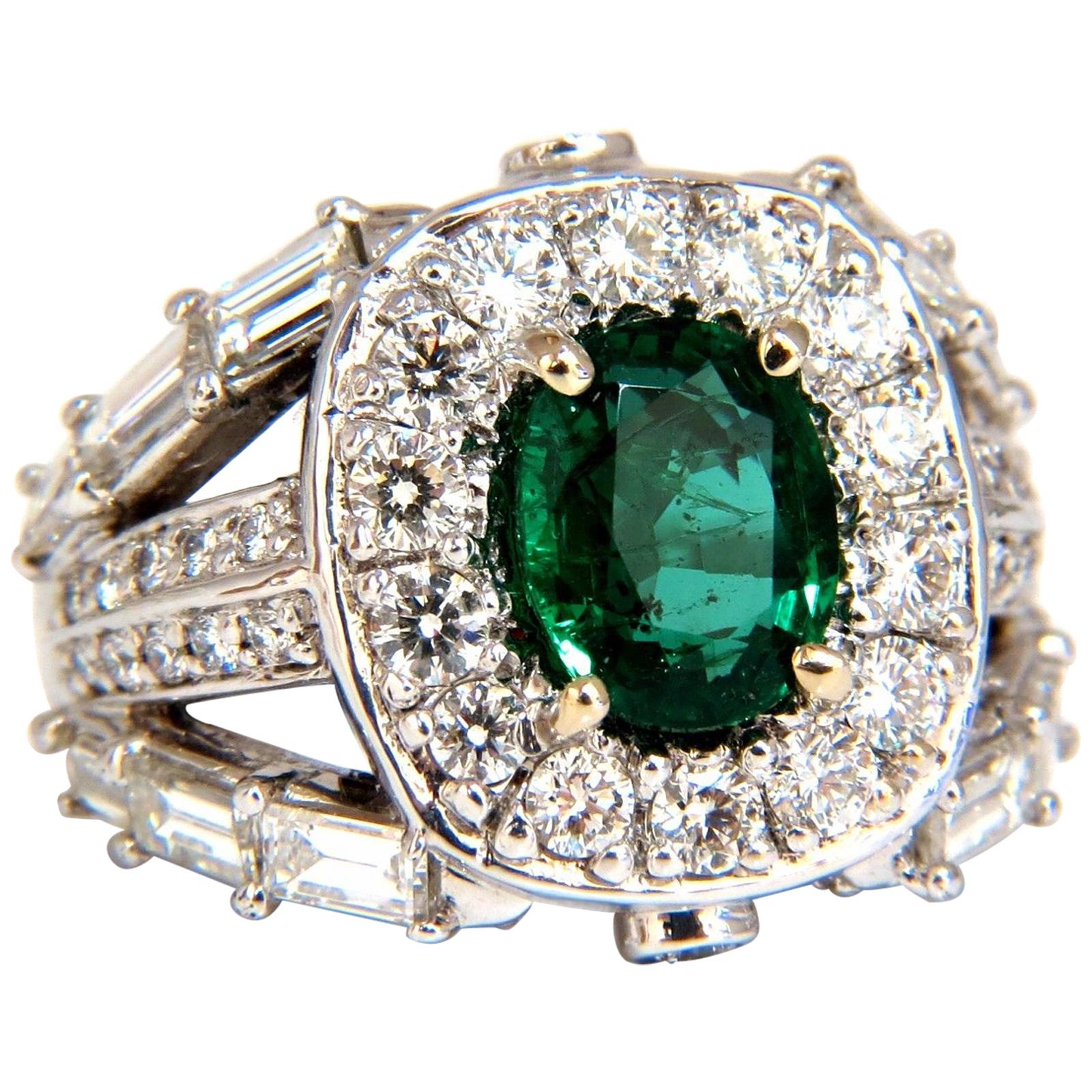 6.00 Carat Natural Vivid Bright Green Emerald Diamonds Ring 14 Karat