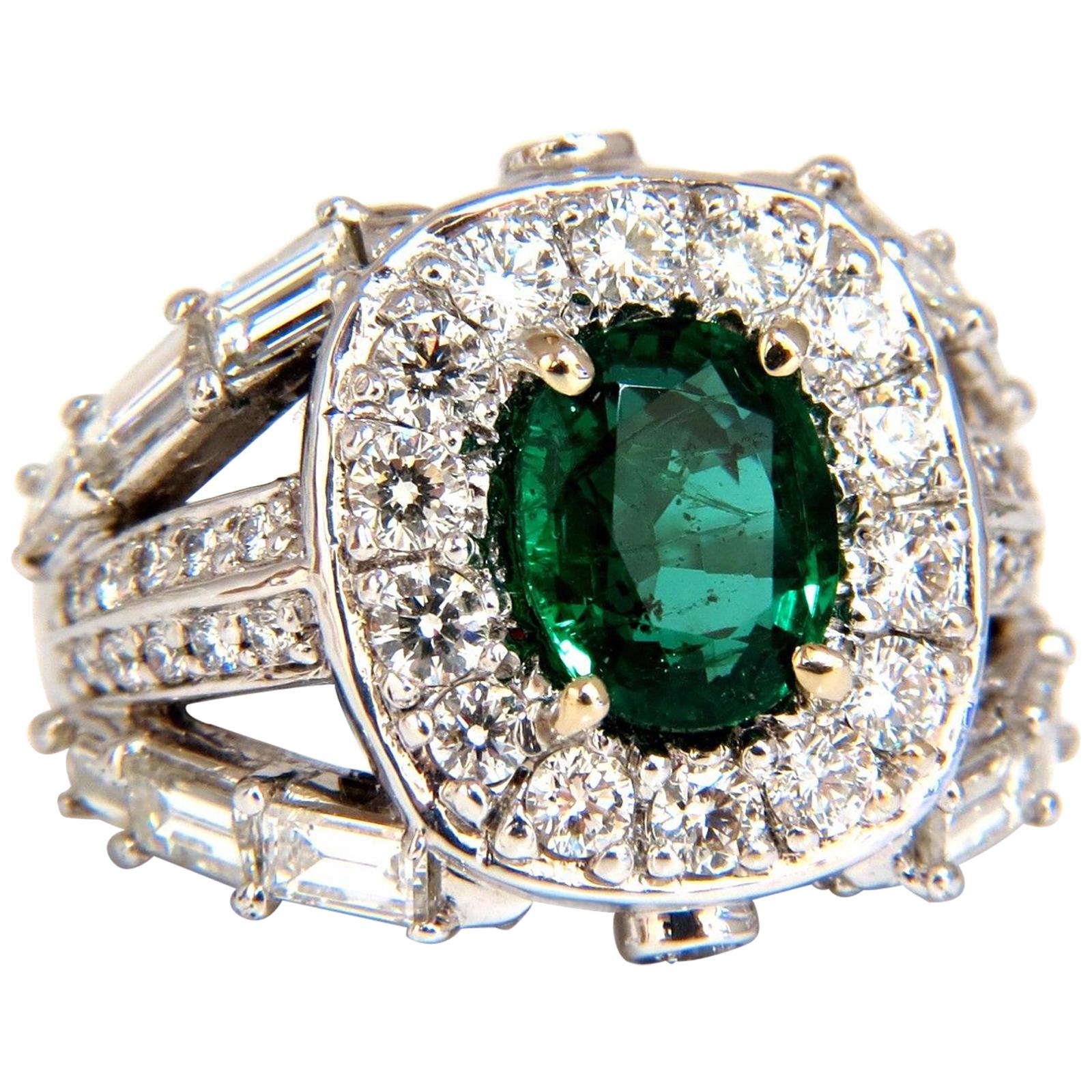 6.00 Carat Natural Vivid Bright Green Emerald Diamonds Ring 14 Karat* For Sale