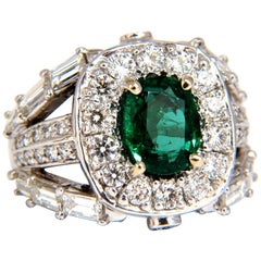 6.00 Carat Natural Vivid Bright Green Emerald Diamonds Ring 14 Karat*