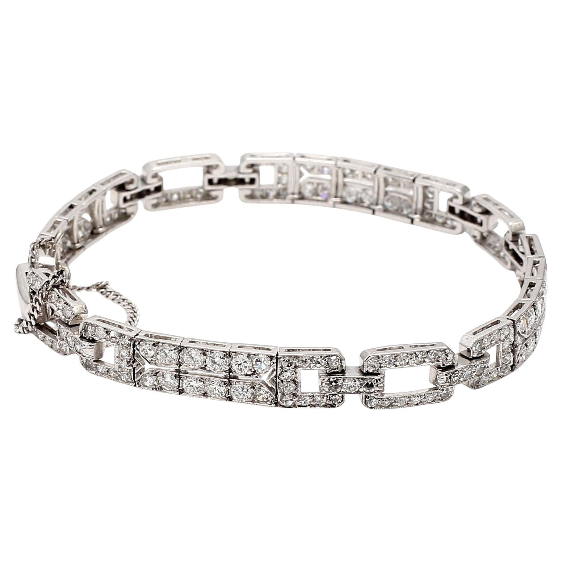 6.00 Carat Old European Cut H SI1 Diamond Platinum Art-Deco Bracelet
