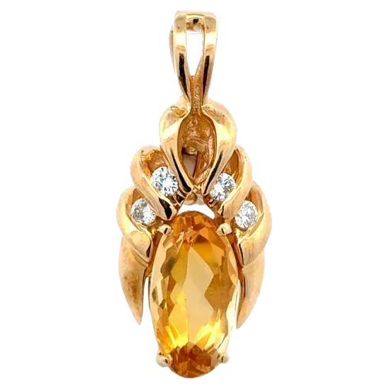 Citrine ovale de 6,00 carats et diamant RBC Pendentif en or Vintage Enhancer