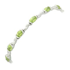 6.00 Carat Oval Peridot Bracelet, 14 Karat White Gold Link