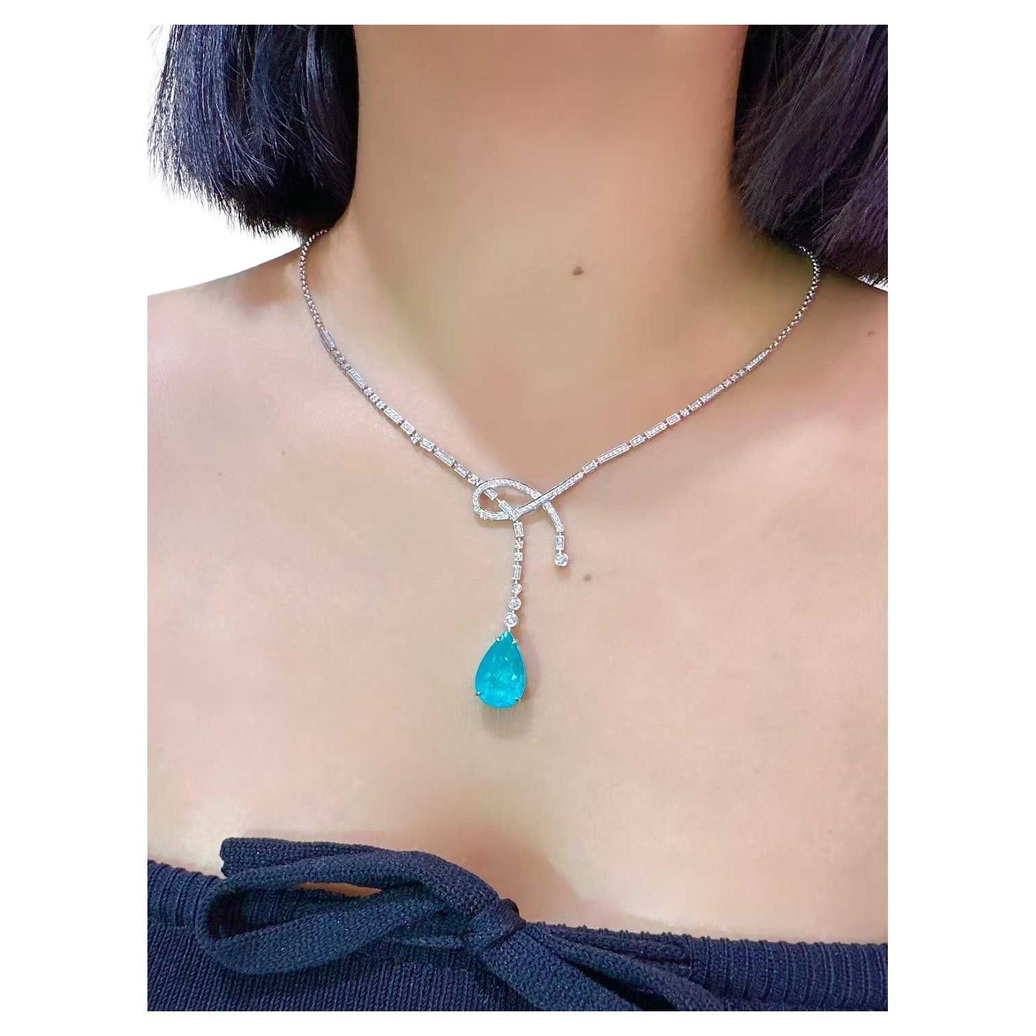 6.00 Carat Paraiba Tourmaline Diamond Pendant Necklace in 18K White Gold For Sale