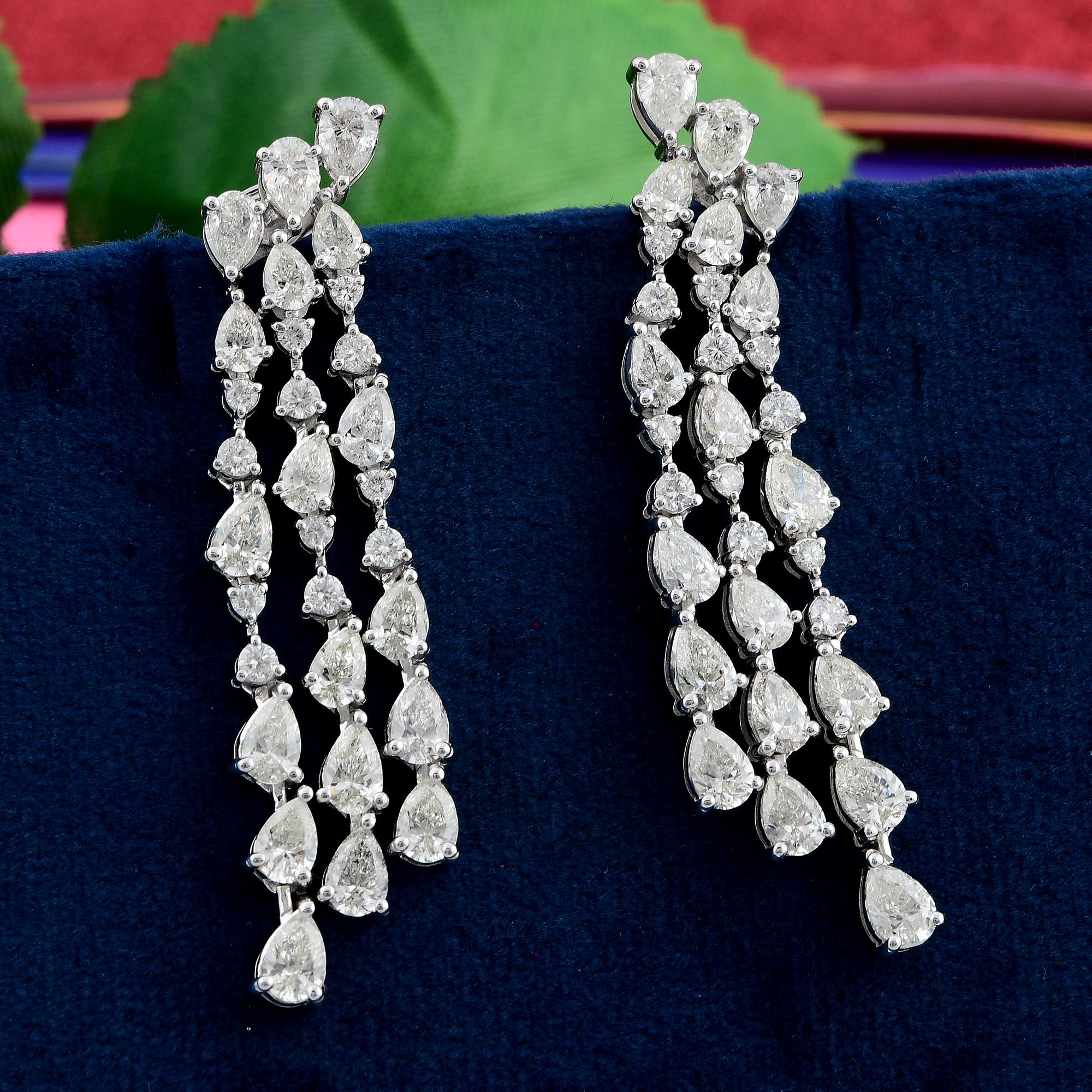 Moderno 6,00 Carat Pear Round Diamond Dangle Orecchini in oro bianco 14K Gioielli fatti a mano in vendita