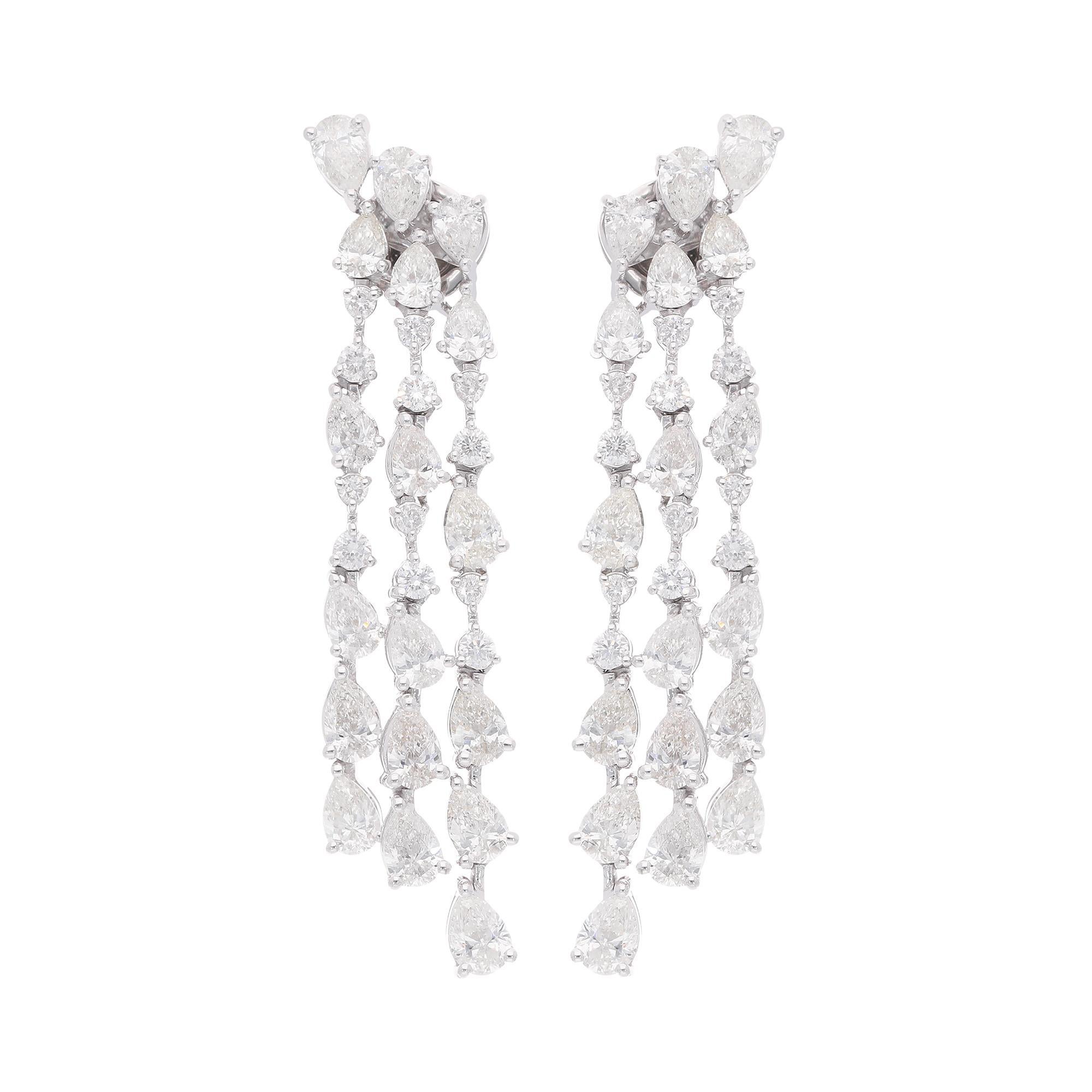 Pendants d'oreilles en or blanc 14 carats avec diamants ronds taille poire de 6,00 carats, fabrication artisanale