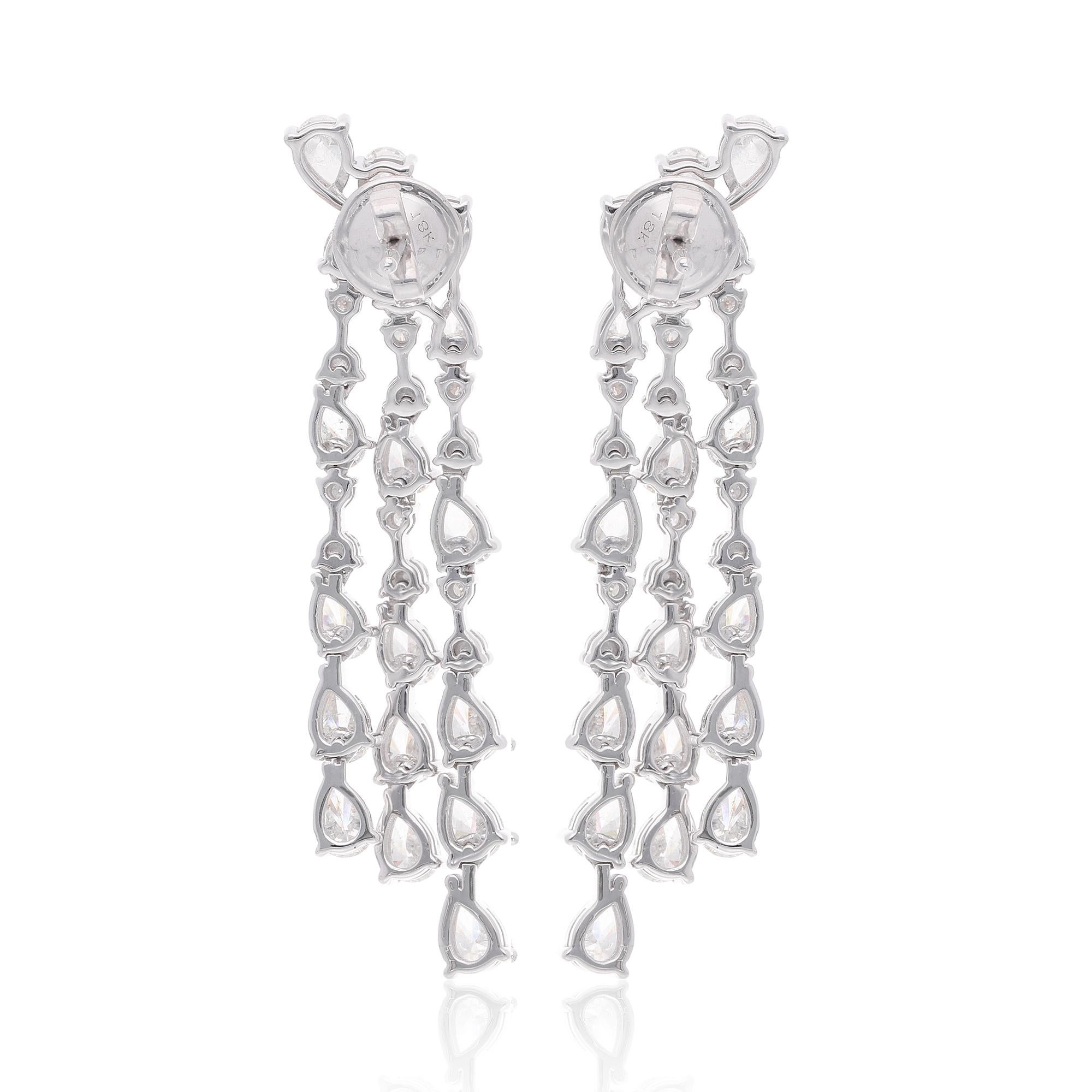 Women's 6.00 Carat Pear Round Diamond Dangle Earrings 18 Kt White Gold Handmade Jewelry For Sale