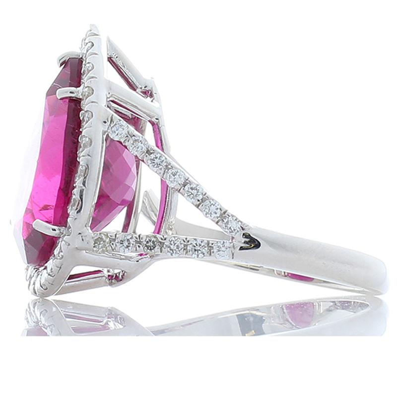 Contemporary 6.00 Carat Pear Shaped Rubelite and Diamond Cocktail Ring in 18 Karat White Gold