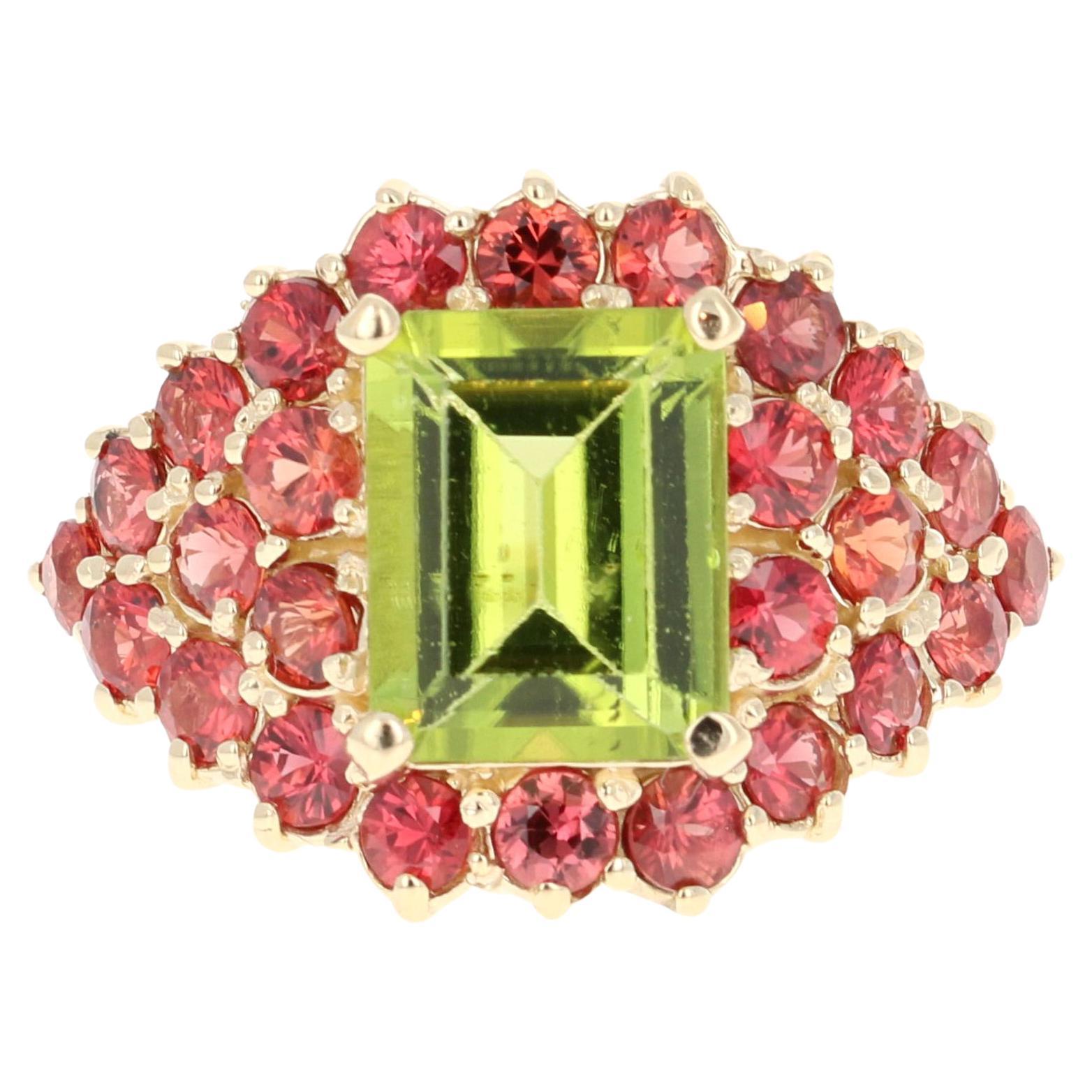 6.00 Carat Peridot Red Sapphire Cocktail Ring For Sale