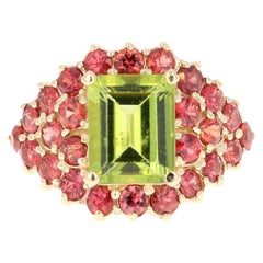 6.00 Carat Peridot Red Sapphire Cocktail Ring