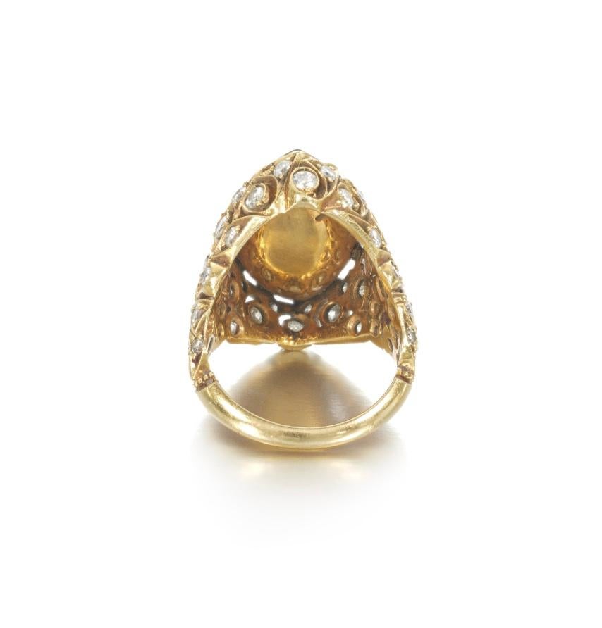 Women's or Men's 6.00 Carat Rose cut Marquise Diamond 18K Gold Ring For Sale
