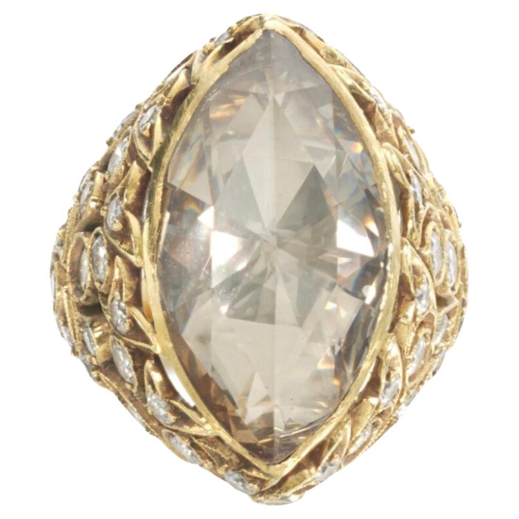 6.00 Carat Rose cut Marquise Diamond 18K Gold Ring For Sale