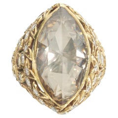 Vintage 6.00 Carat Rose cut Marquise Diamond 18K Gold Ring