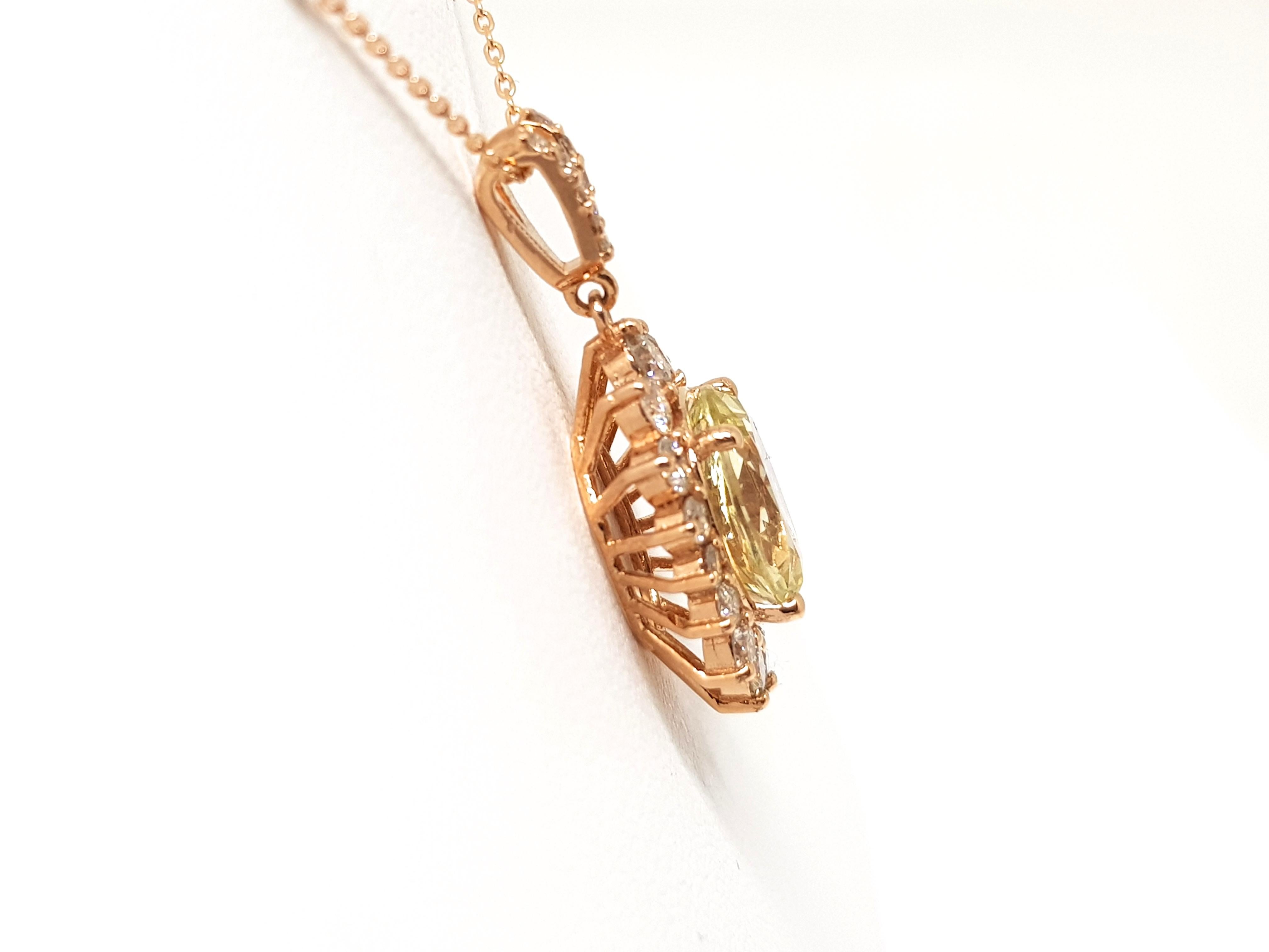 6.00 Carat Rose Gold Necklace Diamond Golden Beryl Pendant For Sale 3