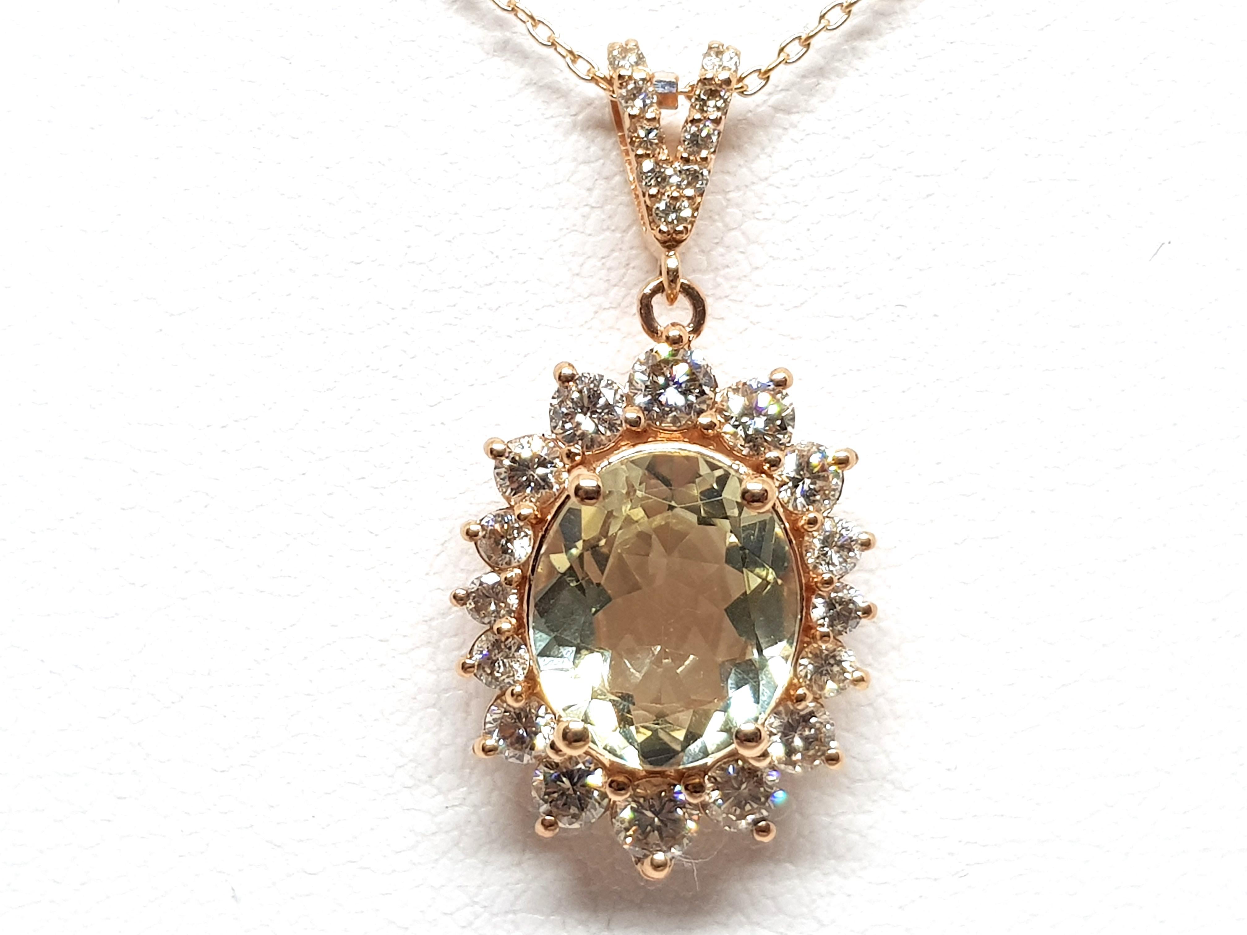 6.00 Carat Rose Gold Necklace Diamond Golden Beryl Pendant In New Condition For Sale In Antwerp, BE