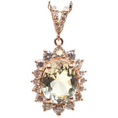 6.00 Carat Rose Gold Necklace Diamond Golden Beryl Pendant