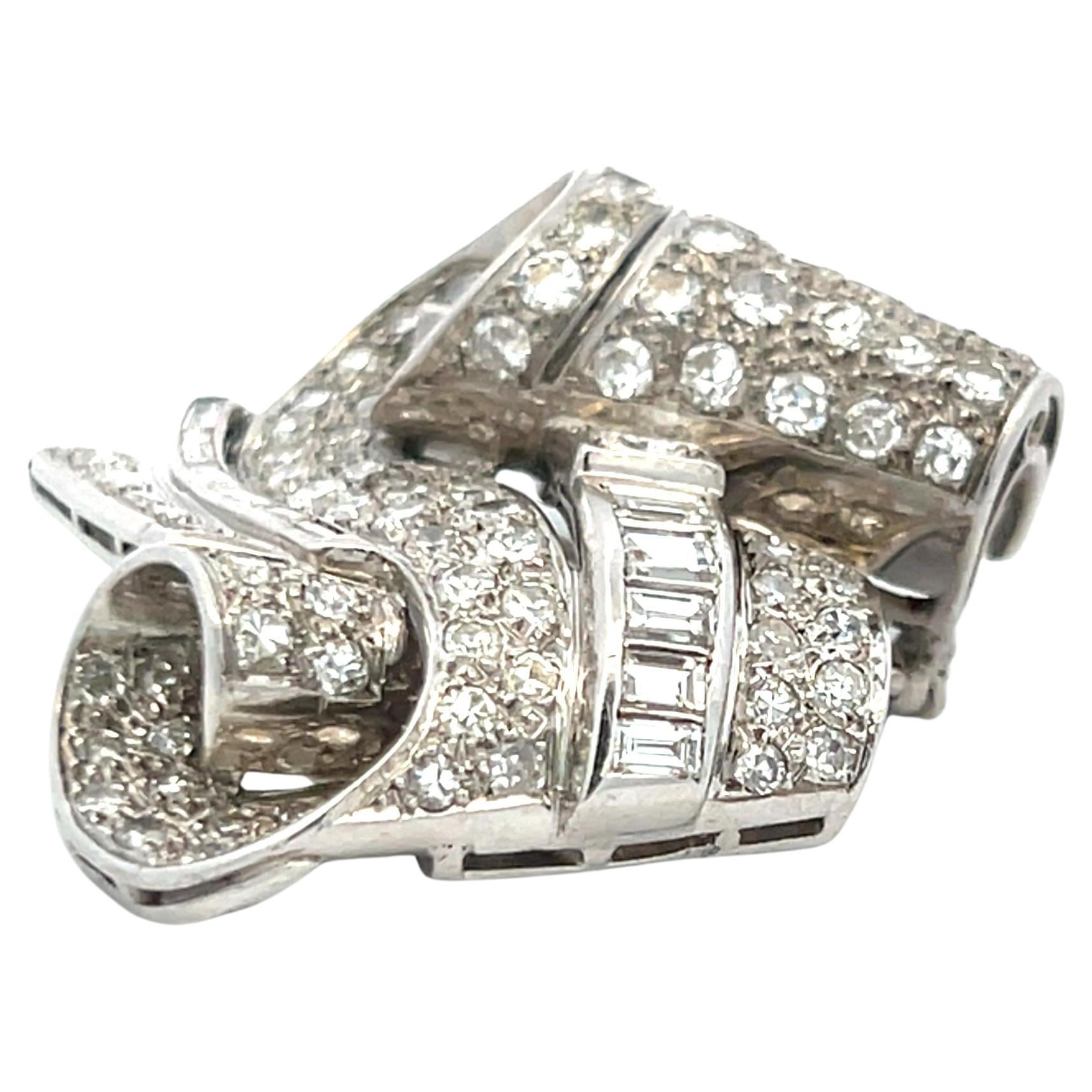 6.00 Carat Round Brilliant and Emerald Cut G SI1 Diamond Platinum Pin Brooch