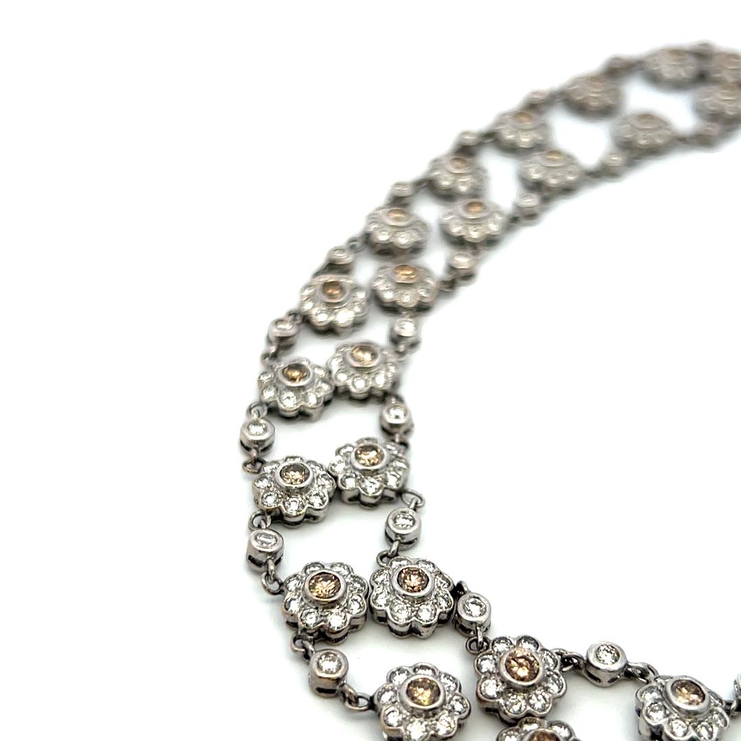 Collana Station in oro bianco 18 carati con diamanti rotondi Brilliante Fancy Brown da 6,00 carati in vendita 2
