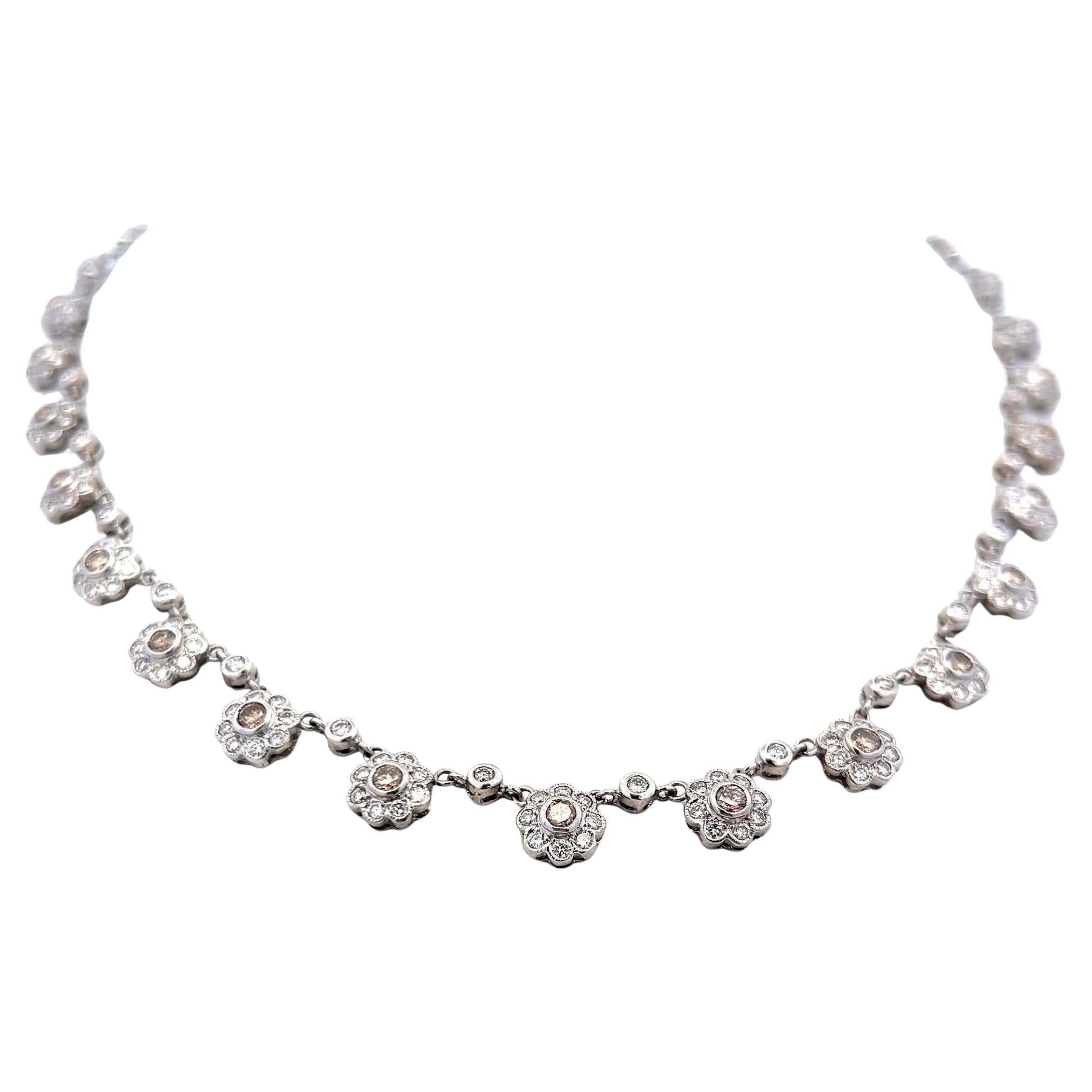 6.00 Carat Round Brilliant Fancy Brown Diamond 18K White Gold Station Necklace