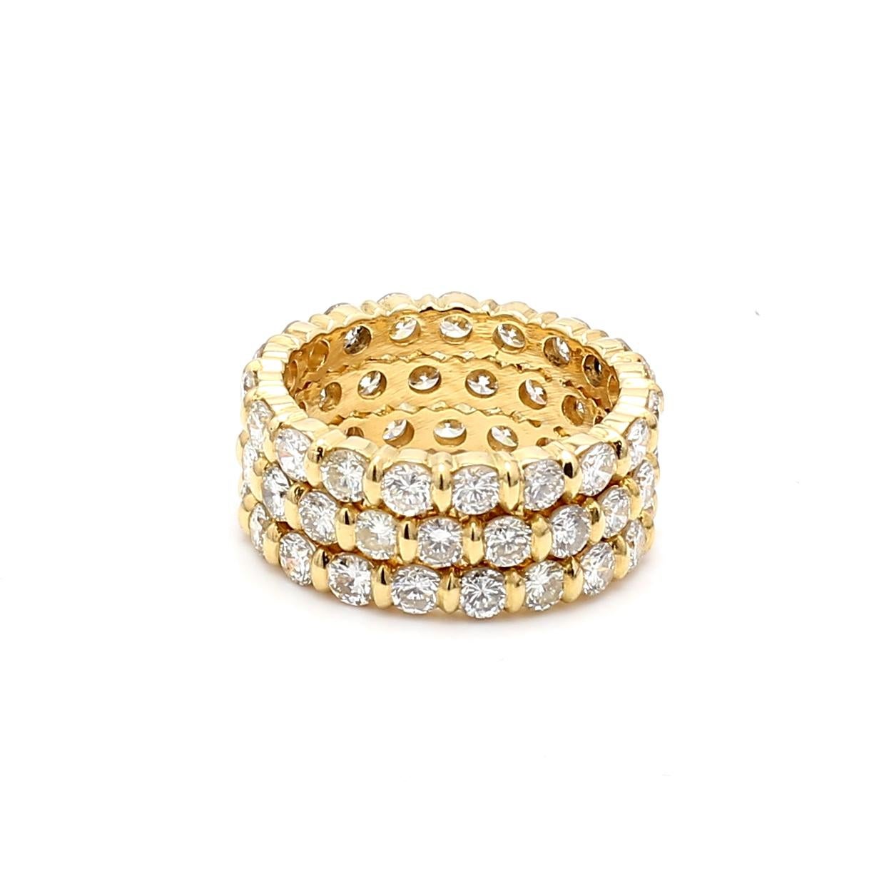 6.00 Carat Round Brilliant G VS1 Diamond 18 Karat Yellow Gold Band Ring For Sale 6