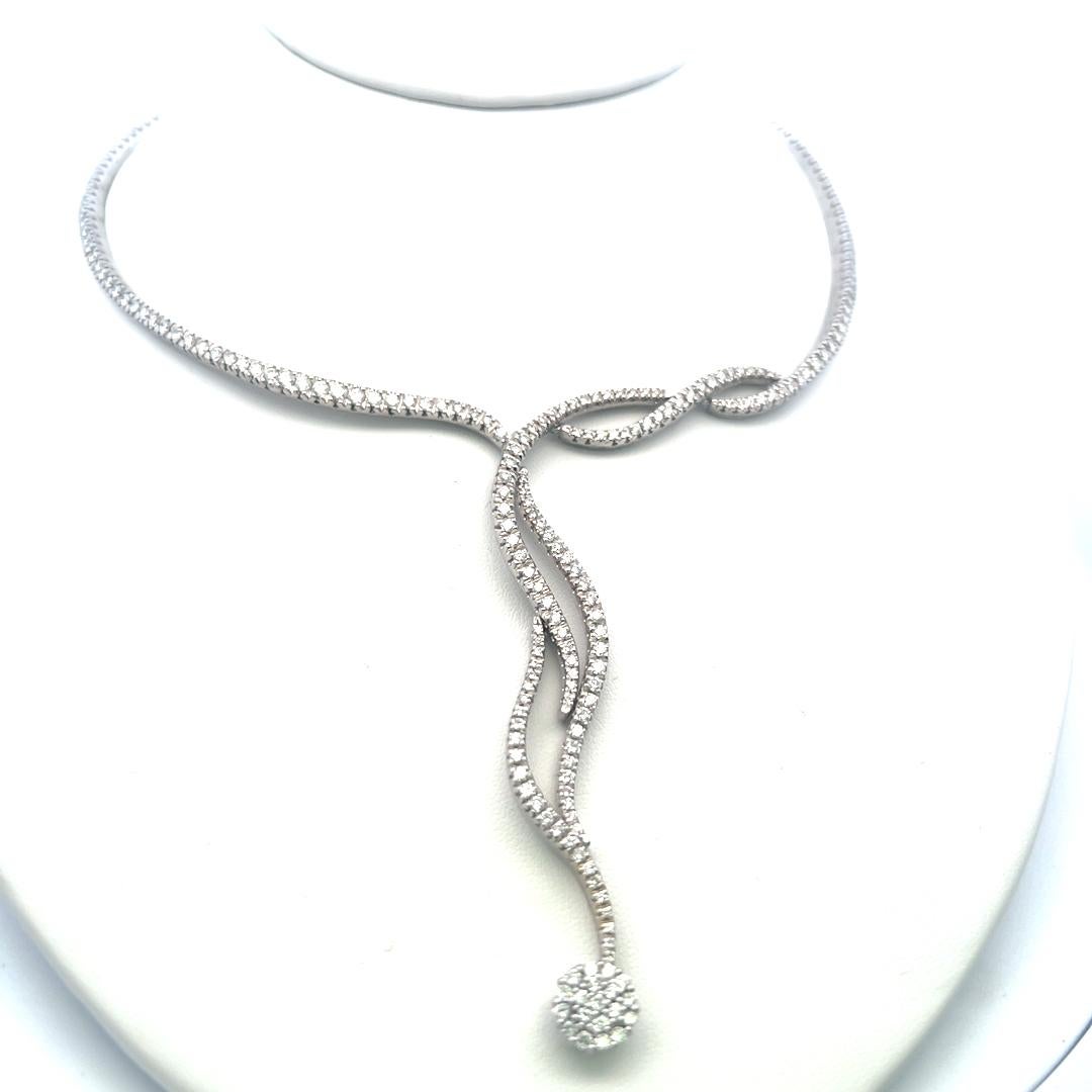 Women's 6.00 Carat Round Brilliant H VS Diamond 18 Karat White Gold Collar Necklace For Sale