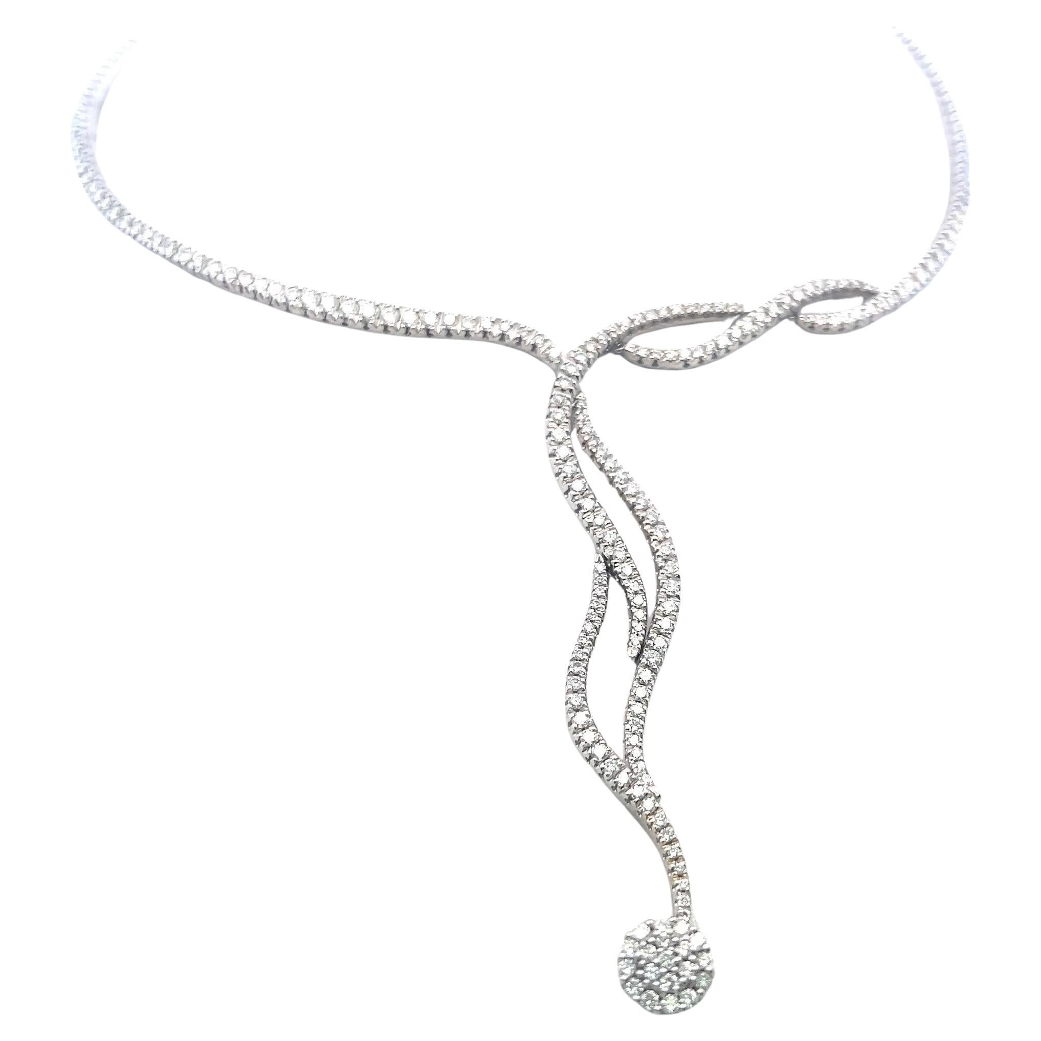 6.00 Carat Round Brilliant H VS Diamond 18 Karat White Gold Collar Necklace