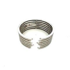 6.00 Carat Round Brilliant I VS1 Diamond 18 Karat White Gold Cuff Bracelet