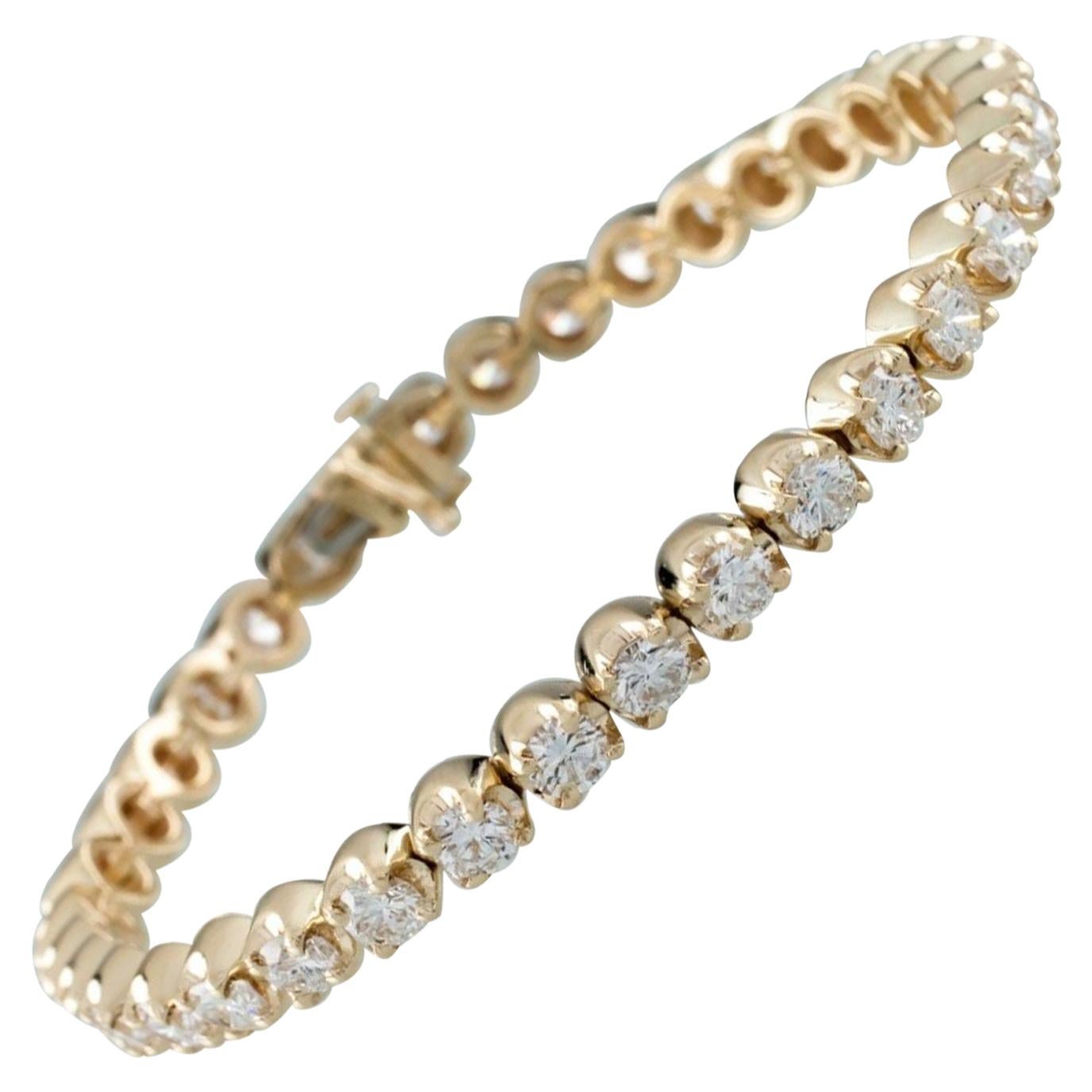 Bracelet tennis en or jaune 14 carats avec diamants ronds de 6,00 carats en vente