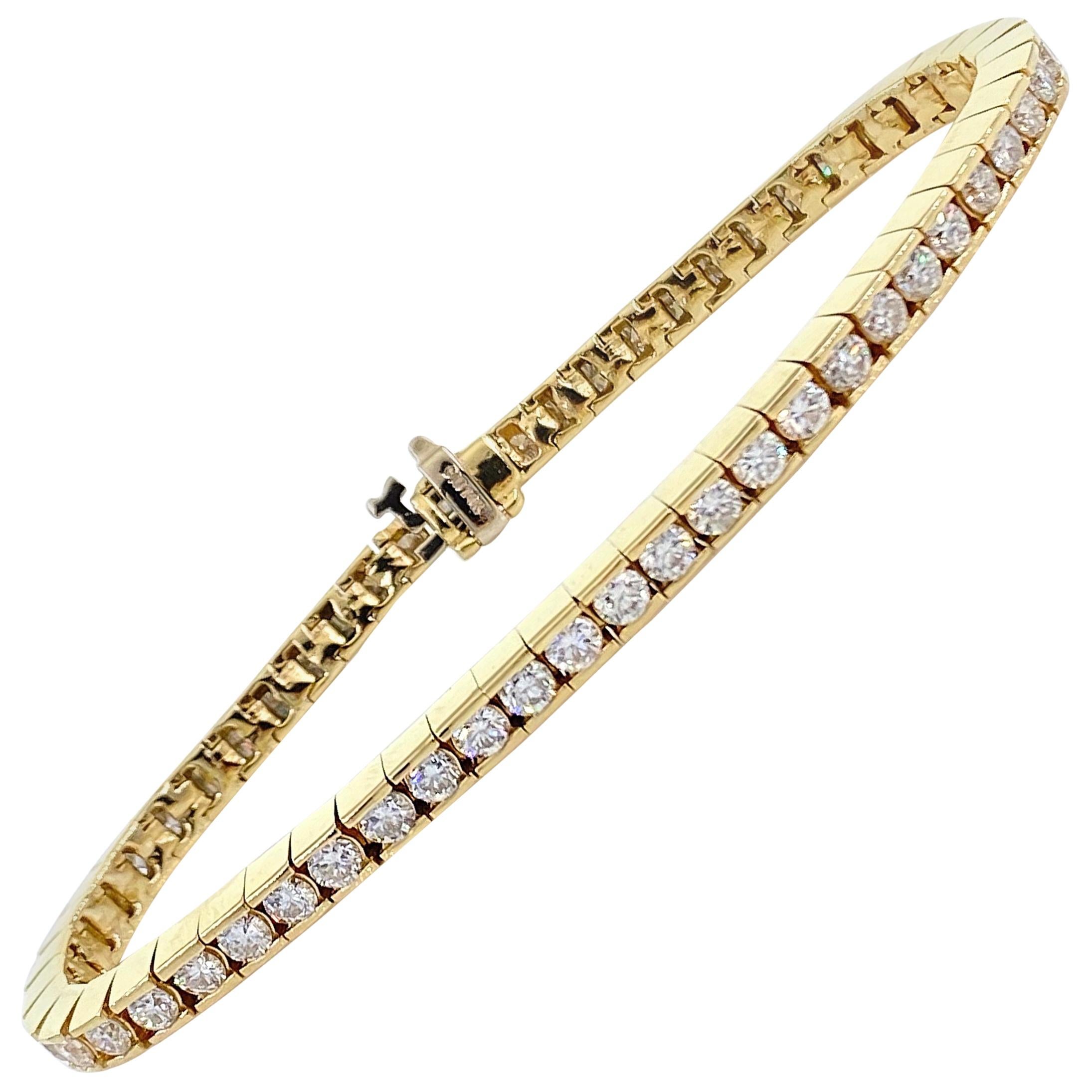 6.00 Carat Round Diamond Channel-Set Tennis Bracelet in 14 Karat Yellow Gold For Sale