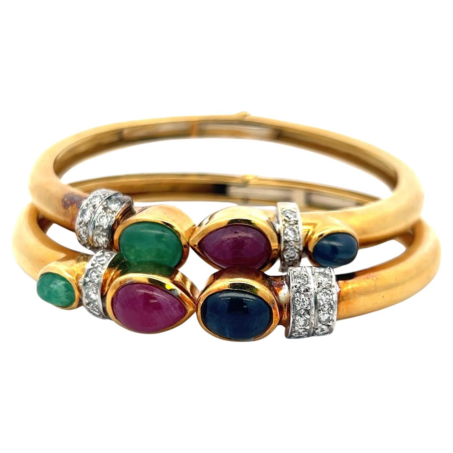 6,00 Karat Rubin 6,30 Karat Saphir Smaragd 1,20 Karat Diamant 18K YG Armband